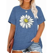 XCHQRTI Plus Size Daisy Women Tshirt Graphic Oversized Tees Short Sleeve Casual Tee