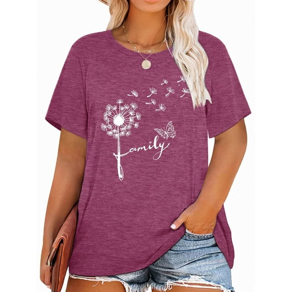 XCHQRTI Plus Size Dandelion Shirt Women's Oversized Graphic Tshirts Short Sleeve Loose Tee Tops
