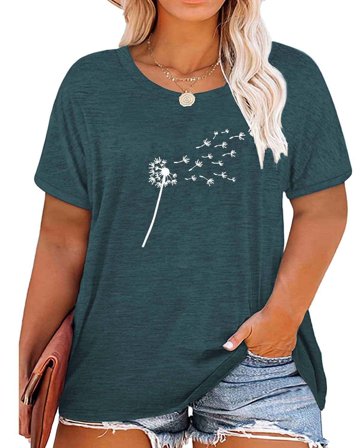 XCHQRTI Plus Size Dandelion Shirt Women's Oversized Graphic Tshirts ...