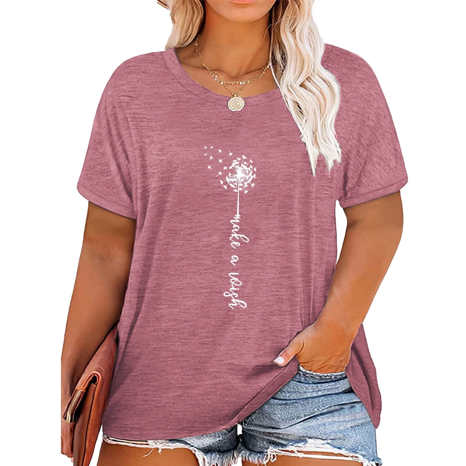 XCHQRTI Plus Size Dandelion Shirt Women's Oversized Graphic Tshirts ...