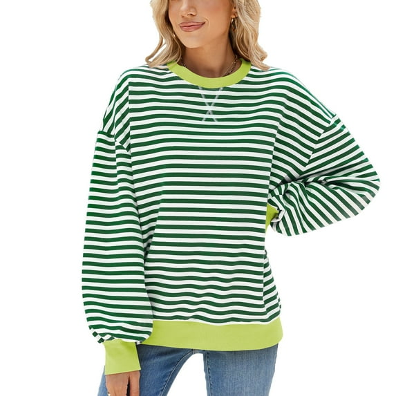 XCHQRTI Women's Striped Oversized Sweatshirt Color Block Pullover Y2K Casual Shirt Top