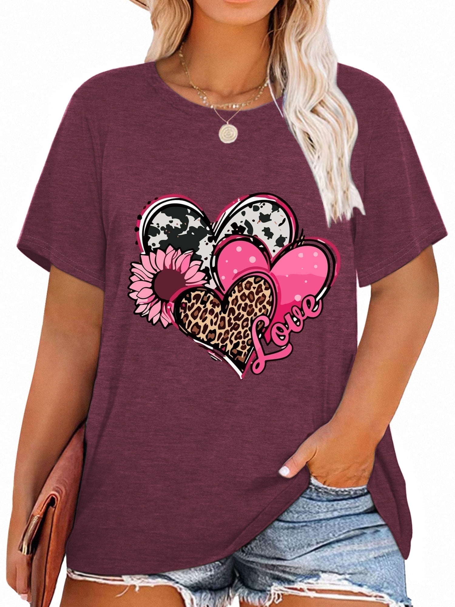 Anbech Women's Plus Size Funny Mom Life Graphic Tee - Cute Heart & Saying T-Shirt, Up To 5XL