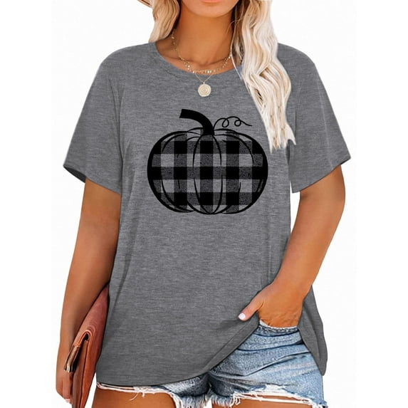 XCHQRTI Pumpkin Plus Size Women Tshirt Its Fall Yall Thanksgiving Short Sleeve Graphic Tees