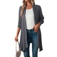 thumbnail image 1 of XCHQRTI Solid Color Cardigan for Women Irregular Hem Flowing Open Front Shirt Slim Fit Long Sleeve Top, 1 of 8