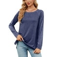 thumbnail image 1 of XCHQRTI Solid Color Shirt for Women Splicing Long Sleeve Tshirt Casual Loose Crew Neck Tee Tops, 1 of 6
