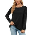 thumbnail image 1 of XCHQRTI Solid Color Shirt for Women Splicing Long Sleeve Tshirt Casual Loose Crew Neck Tee Tops, 1 of 6