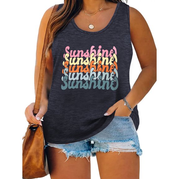 XCHQRTI Summer Beach Plus Size Womens Graphic Tank Tops Casual Sleeveless Shirts Vacation Vest Top