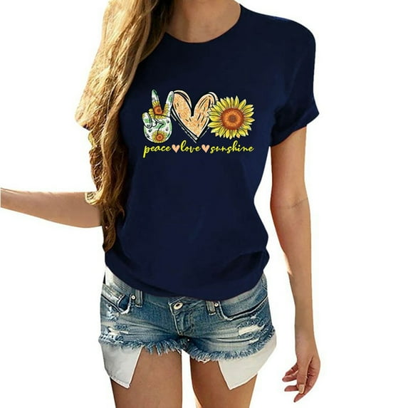 XCHQRTI Sunflower Shirt Graphic Tees Women Tshirts Short Sleeve Tops Crew Neck Ladies Patriotic Tee Clothes