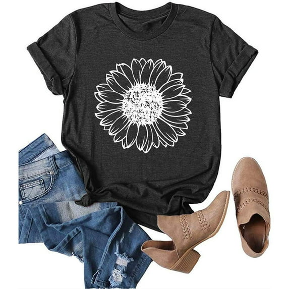 XCHQRTI Sunflower Shirt Graphic Tees Women Tshirts Short Sleeve Tops Crew Neck Ladies Patriotic Tee Clothes