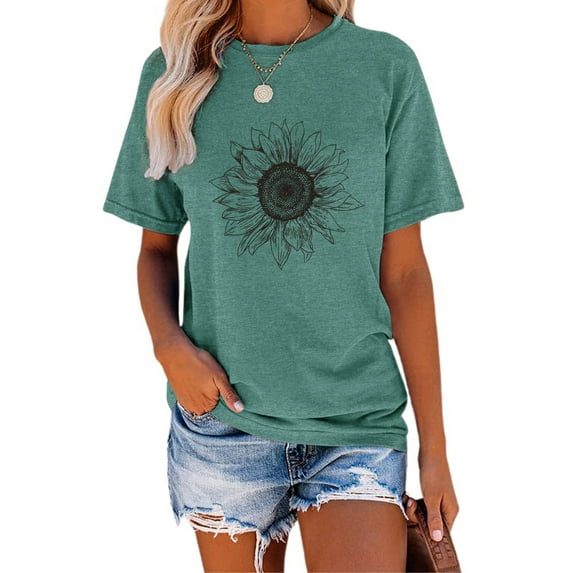 XCHQRTI Sunflower Shirt Graphic Tees Women Tshirts Short Sleeve Tops Crew Neck Ladies Patriotic Tee Clothes