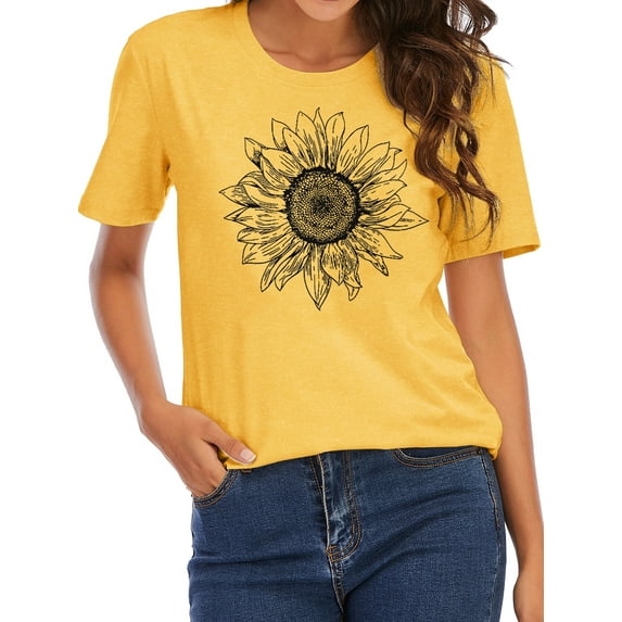XCHQRTI Sunflower Shirts for Women Graphic Short Sleeve Tshirts Casual Summer Tee
