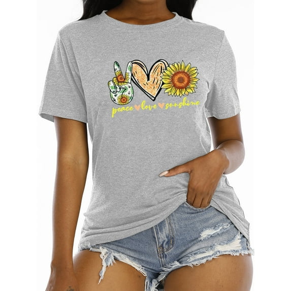 XCHQRTI Sunflower Shirts for Women Graphic Short Sleeve Tshirts Casual Summer Tee