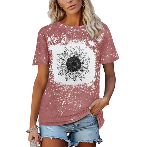 XCHQRTI Sunflower Shirts for Women Graphic Short Sleeve Tshirts Casual Summer Tee