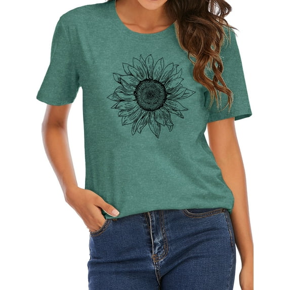 XCHQRTI Sunflower Shirts for Women Graphic Short Sleeve Tshirts Casual Summer Tee