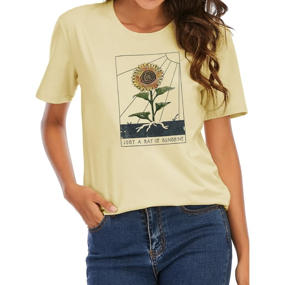 XCHQRTI Sunflower Shirts for Women Graphic Short Sleeve Tshirts Casual Summer Tee