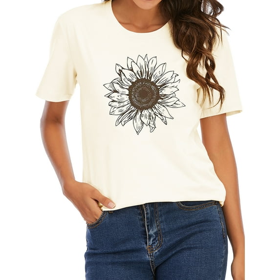 XCHQRTI Sunflower Shirts for Women Graphic Tshirts Short Sleeve Summer Tunic Tees