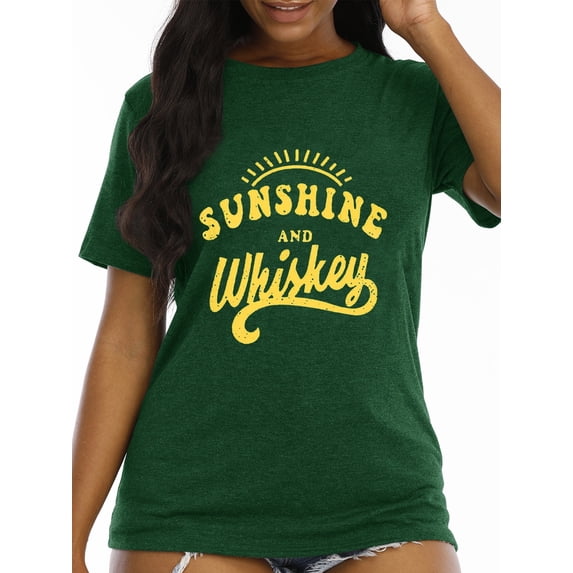 XCHQRTI Sunshine and whiskey Graphic Tees Women Funny Saying Tshirt Cute Summer Tops