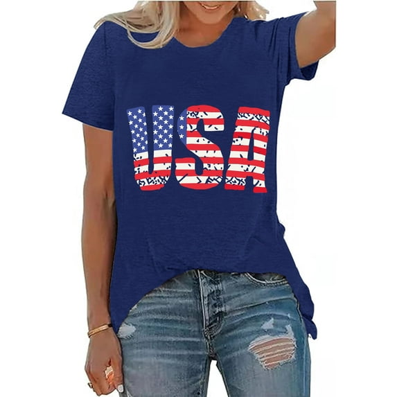 XCHQRTI USA Flag Shirt Women 4th of July Tee Graphic Short Sleeve Casual Memorial Day T-Shirts