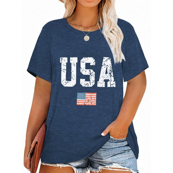 XCHQRTI USA Flag Women Plus Tshirt Graphic Casual Short Sleeve 4 of July Tee Summer Vintage T-Shirts