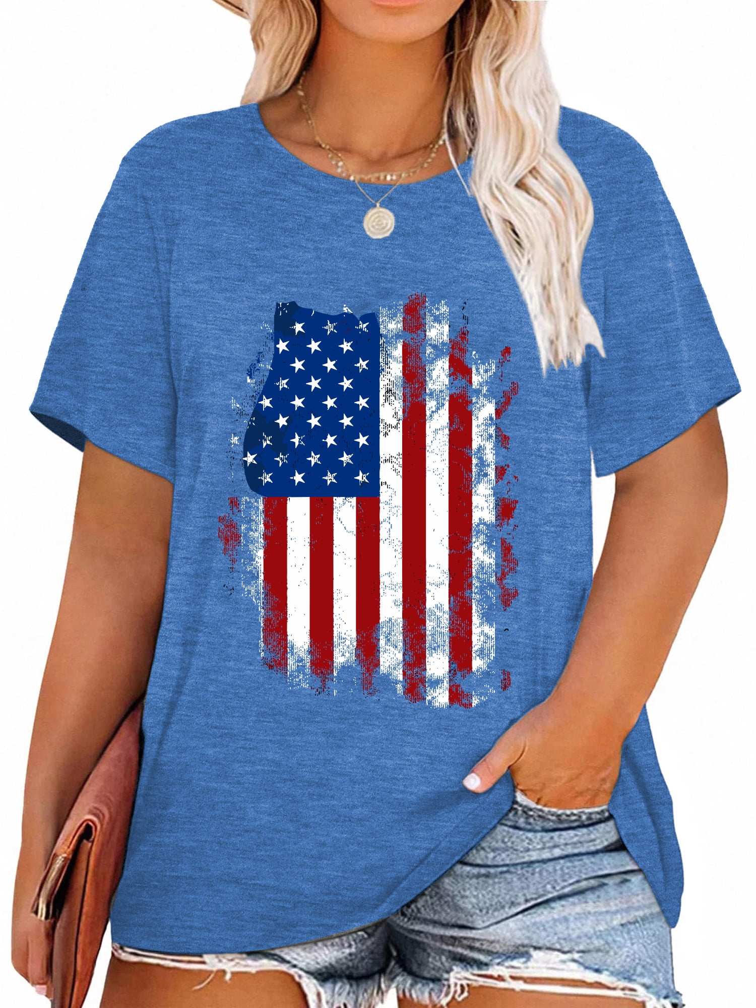 MOUSYA 4th Of July Oversize Shirts Women American Star Shirt USA Patriotic  Tops Funny Patriotic Tee, image size:1500x2000