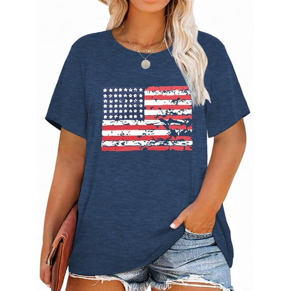 XCHQRTI USA Flag Women Plus Tshirt Graphic Casual Short Sleeve 4 of July Tee Summer Vintage T-Shirts