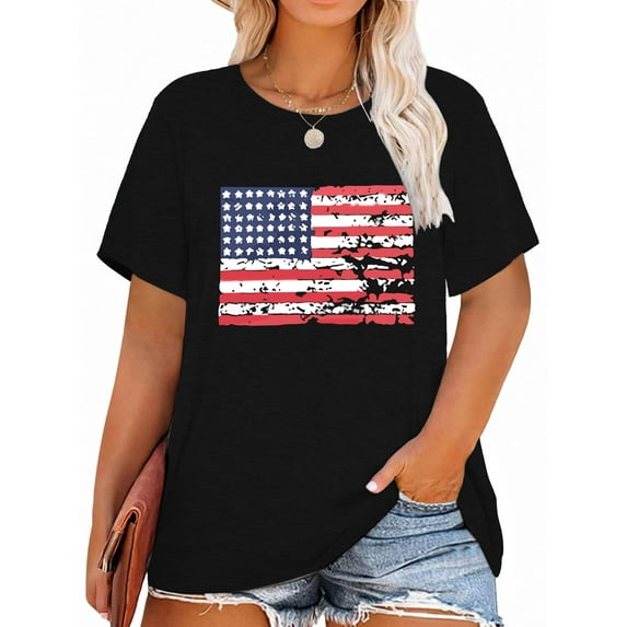 XCHQRTI USA Flag Women Plus Tshirt Graphic Casual Short Sleeve 4 of July Tee Summer Vintage T-Shirts