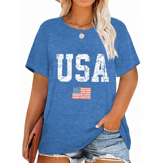 XCHQRTI USA Flag Women Plus Tshirt Graphic Casual Short Sleeve 4 of July Tee Summer Vintage T-Shirts
