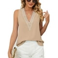 thumbnail image 1 of XCHQRTI V Neck Women Tank Tops Lace Stitching Sleeveless Shirt Chiffon Tanktops, 1 of 8
