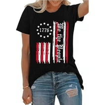 XCHQRTI Vintage 4th of July Women T-Shirt We The People 1776 Patriotic Graphic Tees Short Sleeve Casual Tshirt