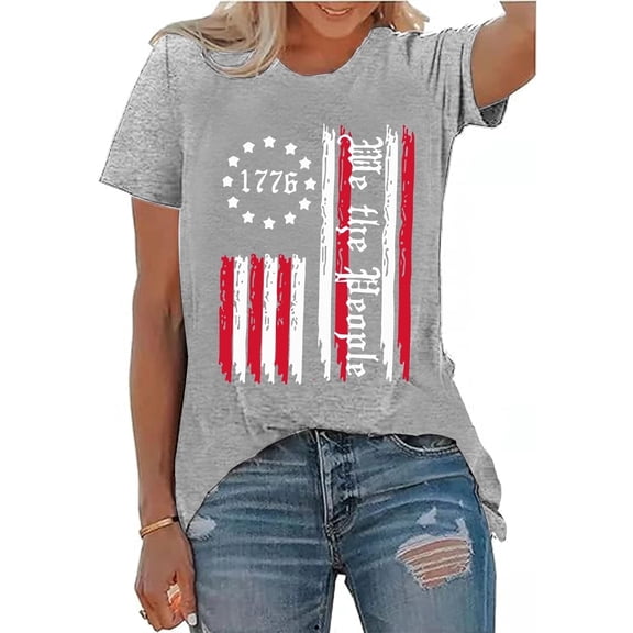 XCHQRTI Vintage 4th of July Women T-Shirt We The People 1776 Patriotic Graphic Tees Short Sleeve Casual Tshirt