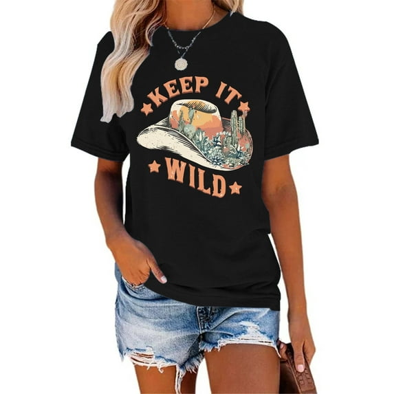 XCHQRTI Western Shirts Women Graphic Tees Casual Cowboy Rodeo Tshirts Desert Cactus Vintage Short Sleeve Tee Tops