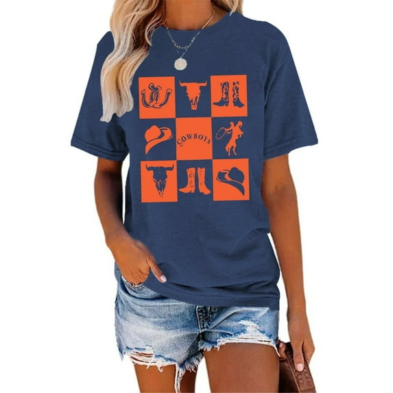 XCHQRTI Western Shirts Women Graphic Tees Casual Cowboy Rodeo Tshirts Desert Cactus Vintage Short Sleeve Tee Tops