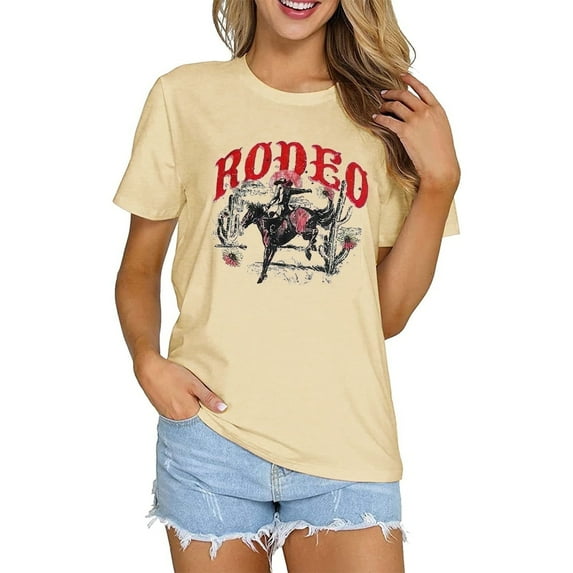 XCHQRTI Western Shirts Women Graphic Tees Casual Cowboy Rodeo Tshirts Desert Cactus Vintage Short Sleeve Tee Tops