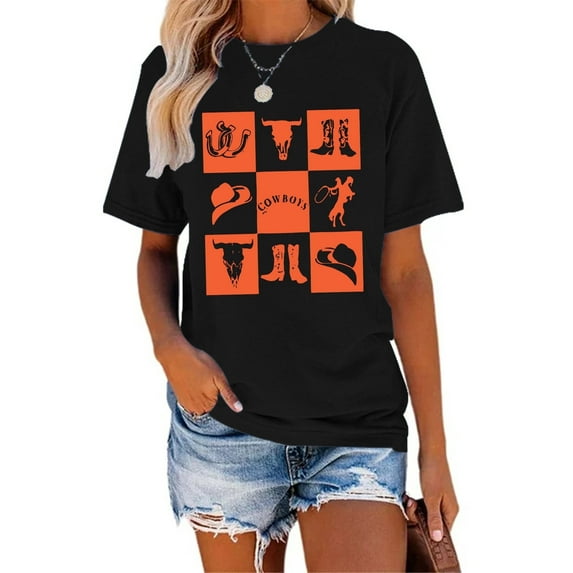 XCHQRTI Western Shirts Women Graphic Tees Casual Cowboy Rodeo Tshirts Desert Cactus Vintage Short Sleeve Tee Tops