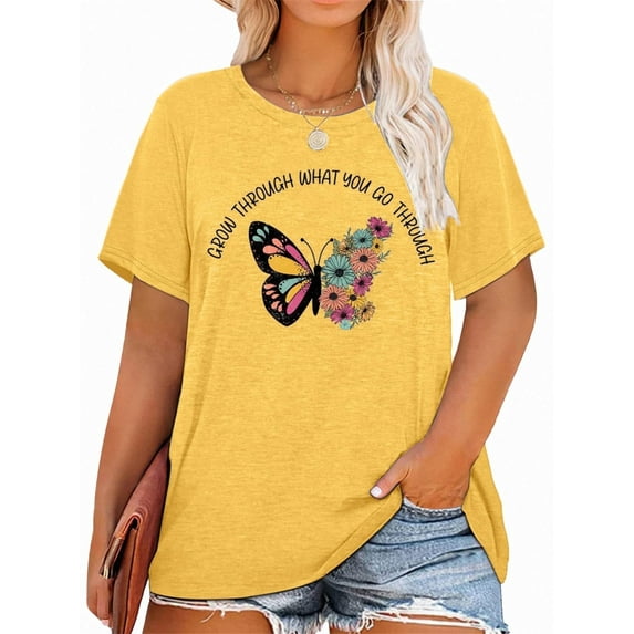 XCHQRTI Women Butterfly Daisy Tshirt Plus Size Shirts Casual Summer Tee