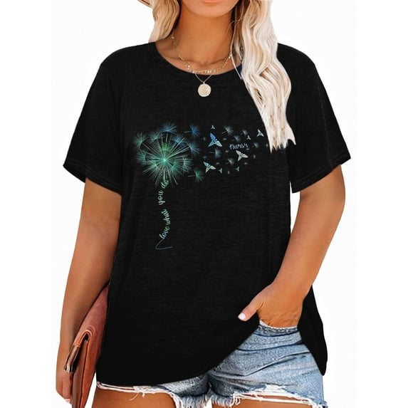 XCHQRTI Women Dragonfly Tshirt Plus Size Short Sleeves Graphic Casual Loose Tee Tops