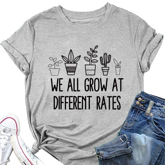 XCHQRTI Women Grow Graphic Tshirt Short Sleeve Print Shirt Casual Nature Tee Tops