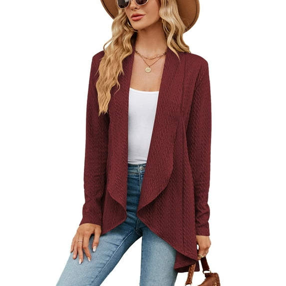 XCHQRTI Women Lapel Solid Color Cardigan Knitting Sweatshirt Open Front Shirt Loose Fit Long Sleeves Trendy Tops