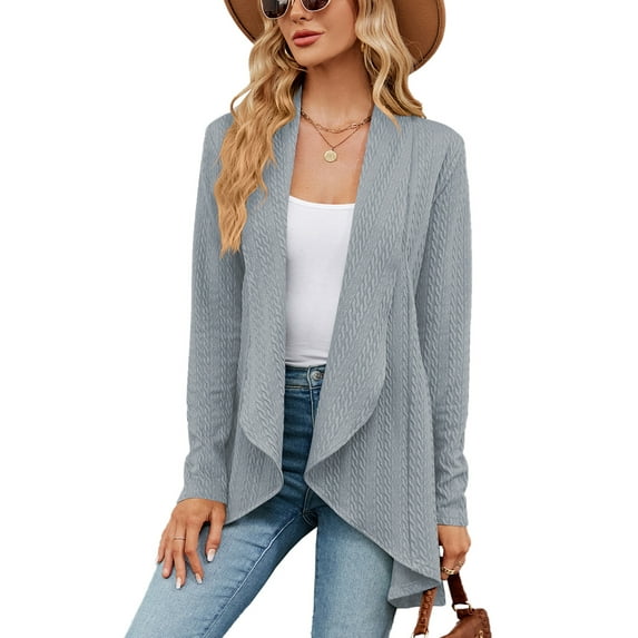 XCHQRTI Women Lapel Solid Color Cardigan Knitting Sweatshirt Open Front Shirt Loose Fit Long Sleeves Trendy Tops