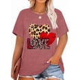 thumbnail image 1 of XCHQRTI Women Leopard Heart T-Shirt Plus Size Short Sleeve Graphic Shirt Valentine's Day Top, 1 of 6