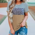 thumbnail image 1 of XCHQRTI Women Leopard Striped Color Block T shirt Summer Short Sleeves Tee Tops, 1 of 2