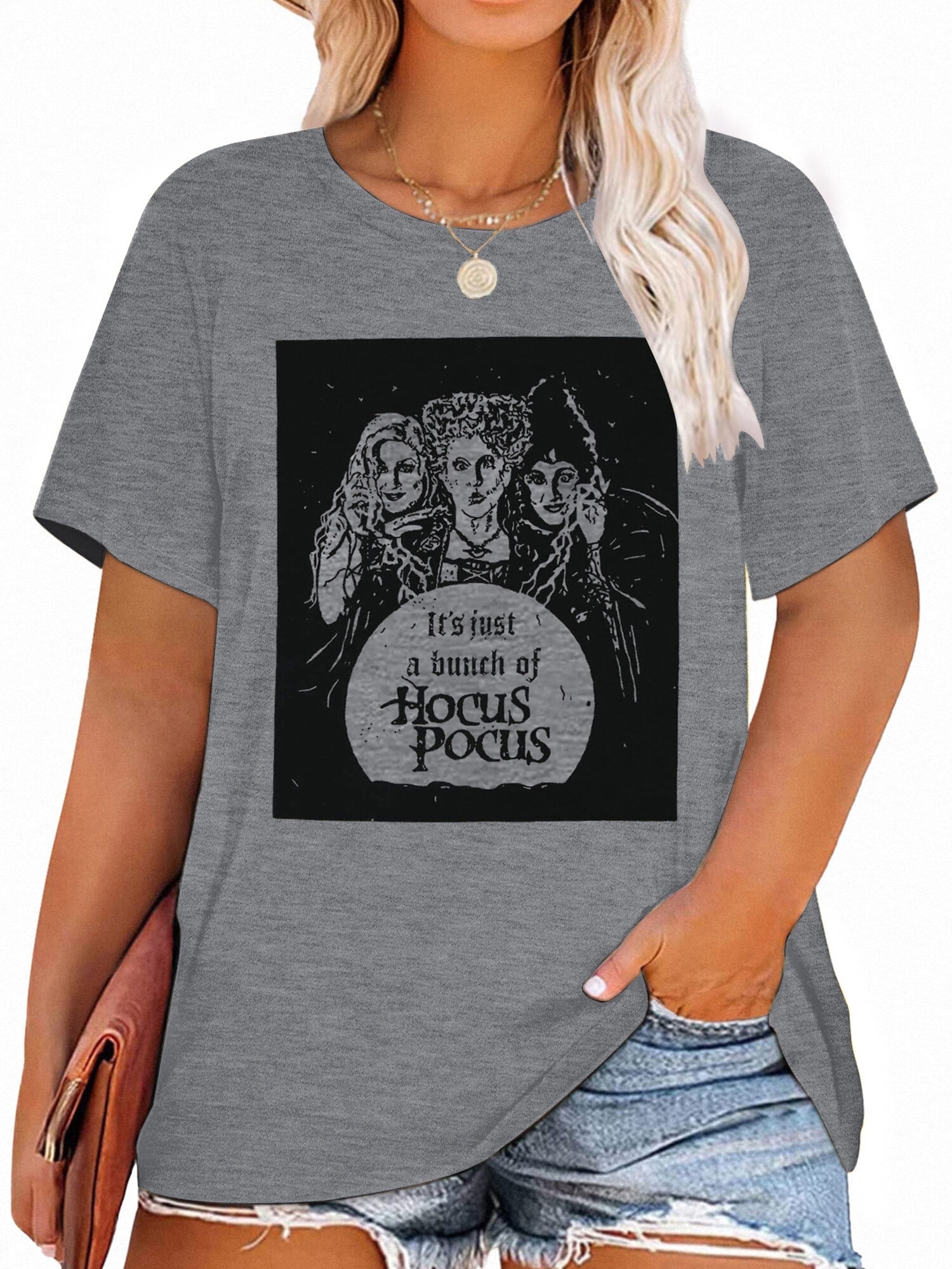 Plus Size Hocus Pocus Bleached T-Shirt - Sanderson Sisters Halloween Graphic Tee For Women (XXL Plus)