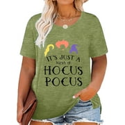 XCHQRTI Women Plus Size Hocus Pocus Shirt Graphic Halloween Casual Letter T-Shirt Short Sleeve Quote Funny Saying Top Tees