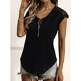 thumbnail image 1 of XCHQRTI Women V Neck Zipper Tshirt Summer Short Sleeves Tee Tops, 1 of 5