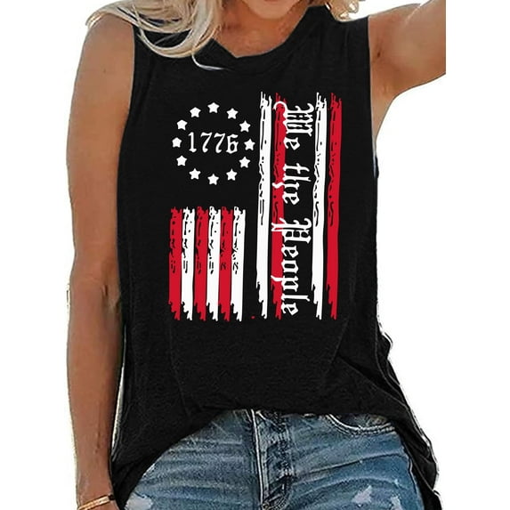 XCHQRTI Women's 4th of July Tank Tops Graphic USA We The People 1776 Shirts Patriotic Sleeveless Tee
