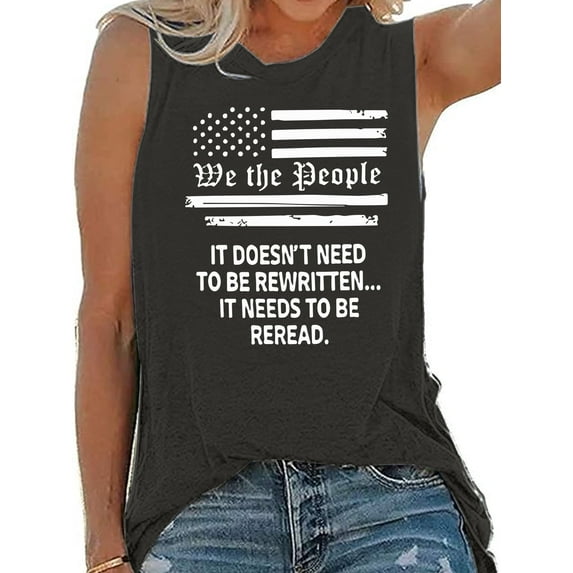 XCHQRTI Women's 4th of July Tank Tops Graphic USA We The People 1776 Shirts Patriotic Sleeveless Tee