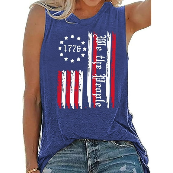XCHQRTI Women's 4th of July Tank Tops Graphic USA We The People 1776 Shirts Patriotic Sleeveless Tee
