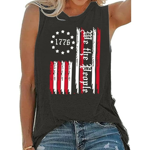 XCHQRTI Women's 4th of July Tank Tops Graphic USA We The People 1776 Shirts Patriotic Sleeveless Tee