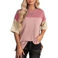 thumbnail image 1 of XCHQRTI Women's Color Block Tshirt Drop Shoulder Oversized Blouse Dressy Casual Work Outfits, 1 of 8