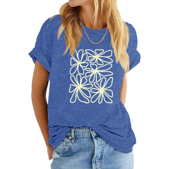 XCHQRTI Women's Cute Flower Graphic Tshirts Casual Boyfriend Tshirt Summer Short Sleeve Wildflowers Tees